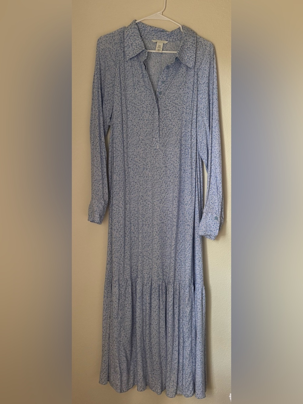 H & M Light Blue Floral Long Sleeve Maxi Dress | Size XL